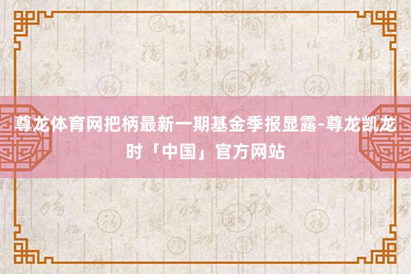 尊龙体育网把柄最新一期基金季报显露-尊龙凯龙时「中国」官方网站